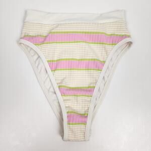 L*Space Frenchi Bikini Bottom in Cream Pink Striped Size Small NWT High Waisted